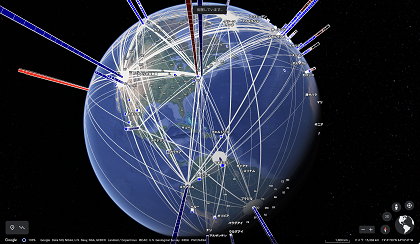 図2：Twitterネットワークが地球規模で拡がる様子を可視化